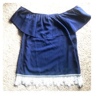 Strapless with sleeves navy blue blouse